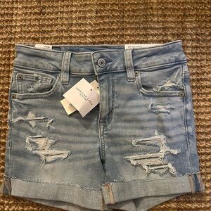 American Eagle Next Level Stretch Distressed Midi Denim Shorts Size 00 (24W)